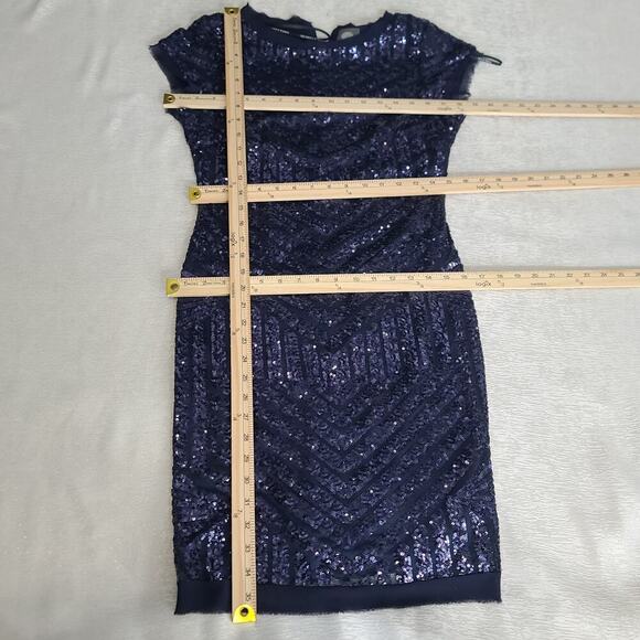 Vince Camuto blue sequin cocktail sheath dress Sz 4 party holiday wedding guest - Picture 5 of 8